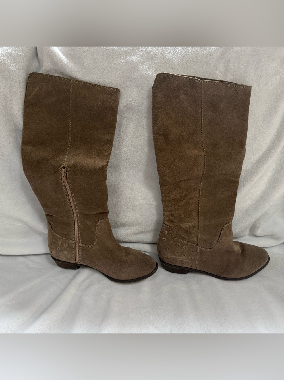 Tan Suede Knee-High Women's Boots.